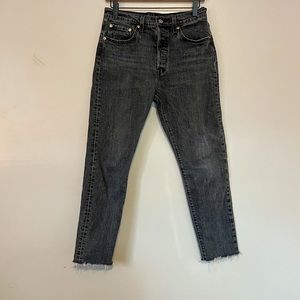 LEVI’S 501 distress hem button fly denim jeans